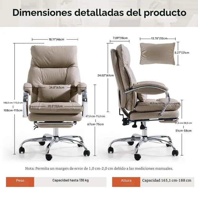 EMIAH C570, silla de oficina ejecutiva, tapizada en Piel sintética (PU) — imagen 2 de 7