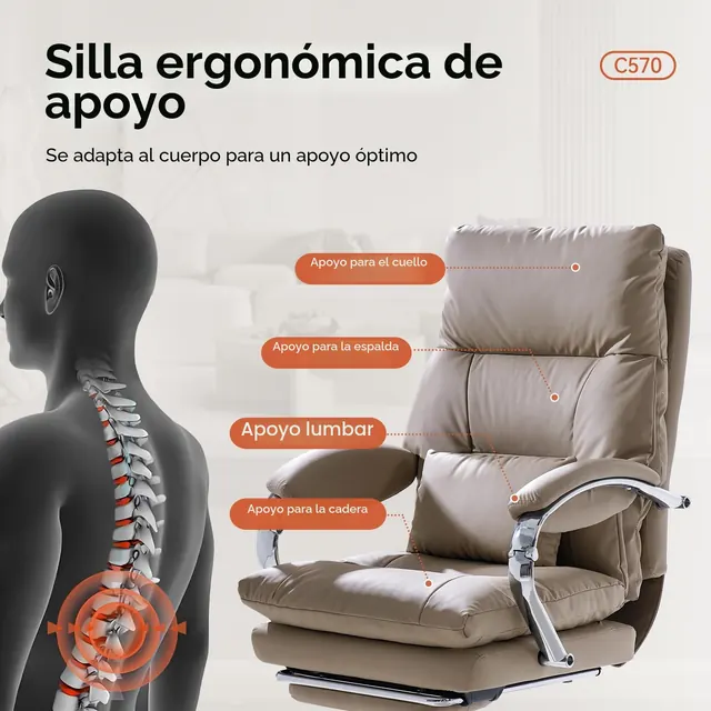 EMIAH C570, silla de oficina ejecutiva, tapizada en Piel sintética (PU) — imagen 3 de 7