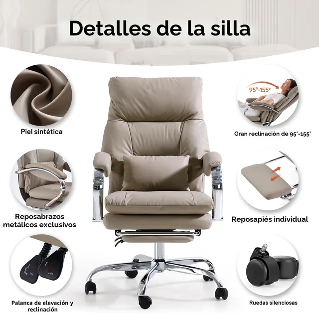 EMIAH C570, silla de oficina ejecutiva, tapizada en Piel sintética (PU) — imagen 7 de 7