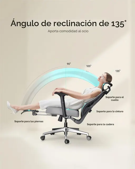 Hbada P5, silla ergonómica, tapizada en Tela transpirable (mesh) — imagen 6 de 7