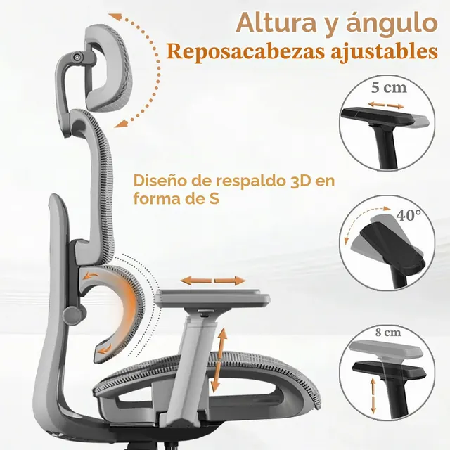HDHNBA Gris 3D, silla ergonómica, tapizada en Tela transpirable (mesh) — imagen 4 de 7