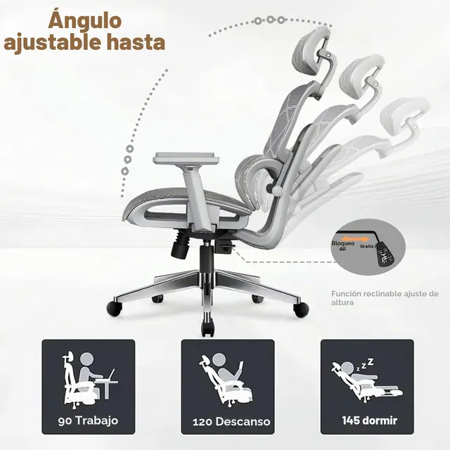 HDHNBA Gris 3D, silla ergonómica, tapizada en Tela transpirable (mesh) — imagen 5 de 7