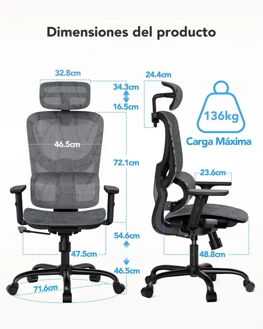 HUANUO HNOC11, silla ergonómica, tapizada en Tela transpirable (mesh) — imagen 3 de 6