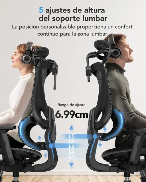 HUANUO HNOC11, silla ergonómica, tapizada en Tela transpirable (mesh) — imagen 4 de 6