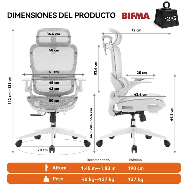 SIHOO B100, silla ergonómica, tapizada en Tela transpirable (mesh) — imagen 3 de 7