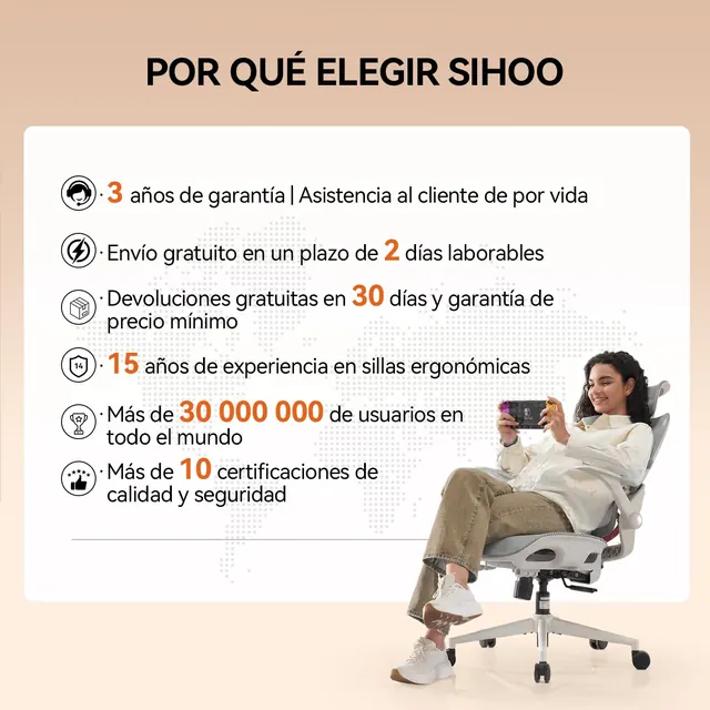 SIHOO B100, silla ergonómica, tapizada en Tela transpirable (mesh) — imagen 4 de 7