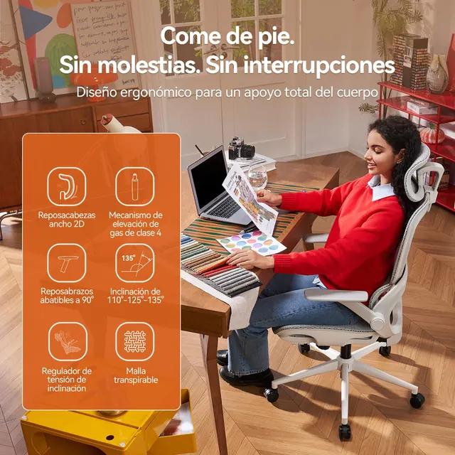 SIHOO B100, silla ergonómica, tapizada en Tela transpirable (mesh) — imagen 5 de 7