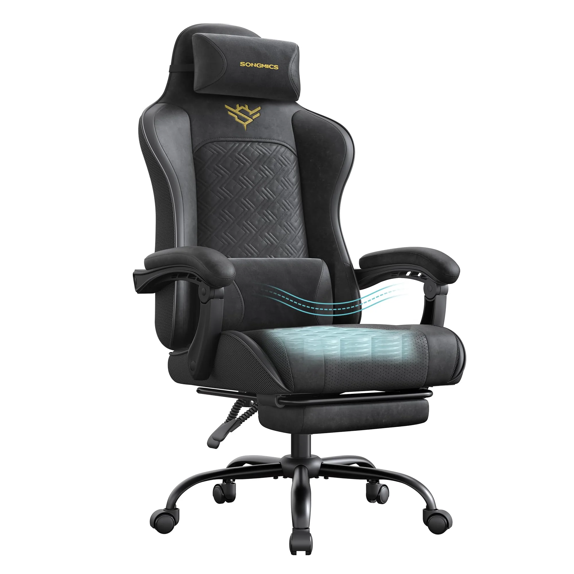 SONGMICS OBG079B01, silla gaming, tapizada en Piel sintética (PU)
