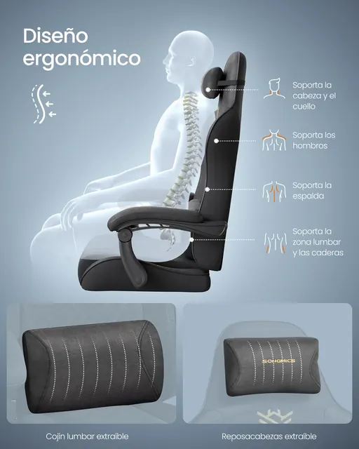 SONGMICS OBG079B01, silla gaming, tapizada en Piel sintética (PU) — imagen 6 de 7
