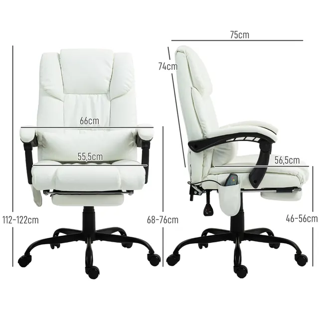 Vinsetto 921-275V90WT, silla reclinable o de relax, tapizada en Piel sintética (PU) — imagen 3 de 7