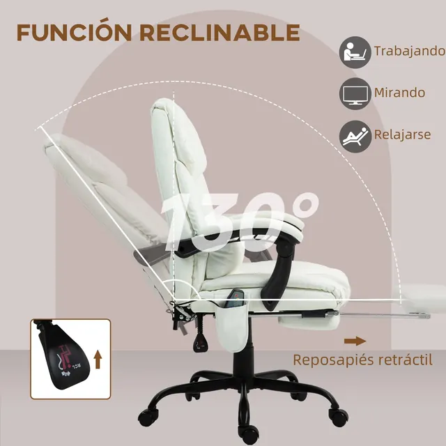 Vinsetto 921-275V90WT, silla reclinable o de relax, tapizada en Piel sintética (PU) — imagen 5 de 7