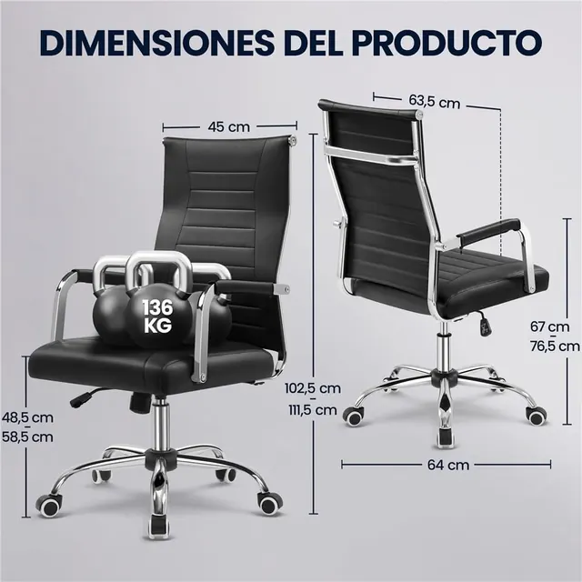 Yaheetech Respaldo Alto, silla de oficina ejecutiva, tapizada en Piel sintética (PU) — imagen 3 de 7